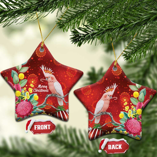 Australia Pink Cockatoo Christmas Ceramic Ornament Aussie Native Flowers Merry Xmas - Red - Aussie Hoodie
