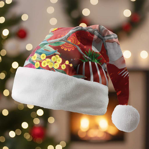 Australia Pink Cockatoo Christmas Santa Hat Aussie Native Flowers Merry Xmas - Red - Aussie Hoodie
