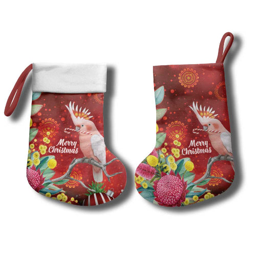 Australia Pink Cockatoo Christmas Stocking Aussie Native Flowers Merry Xmas - Red - Aussie Hoodie