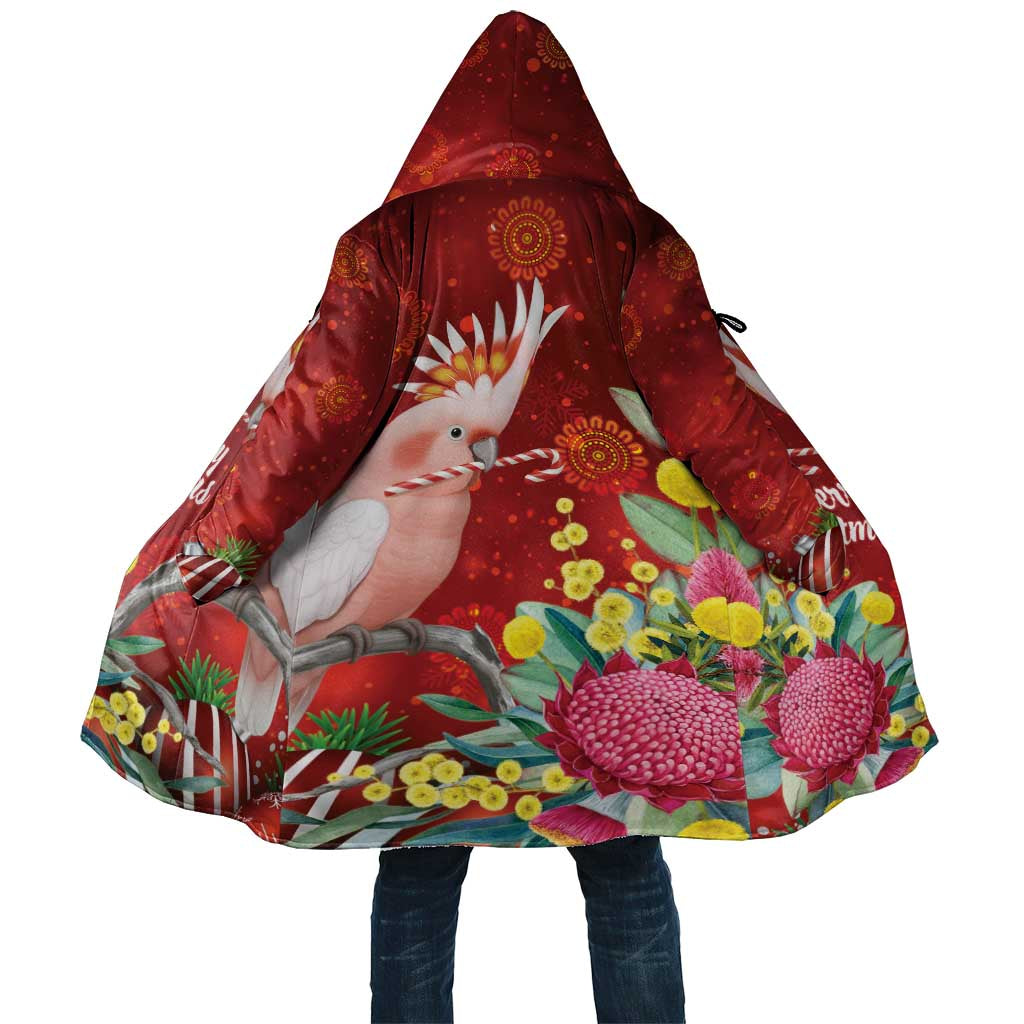 Australia Pink Cockatoo Christmas Cloak Aussie Native Flowers Merry Xmas - Red - Aussie Hoodie