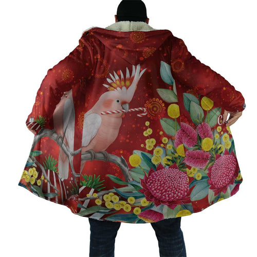 Australia Pink Cockatoo Christmas Cloak Aussie Native Flowers Merry Xmas - Red - Aussie Hoodie