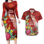 Australia Pink Cockatoo Christmas Couples Matching Long Sleeve Bodycon Dress and Hawaiian Shirt Aussie Native Flowers Merry Xmas - Red - Aussie Hoodie