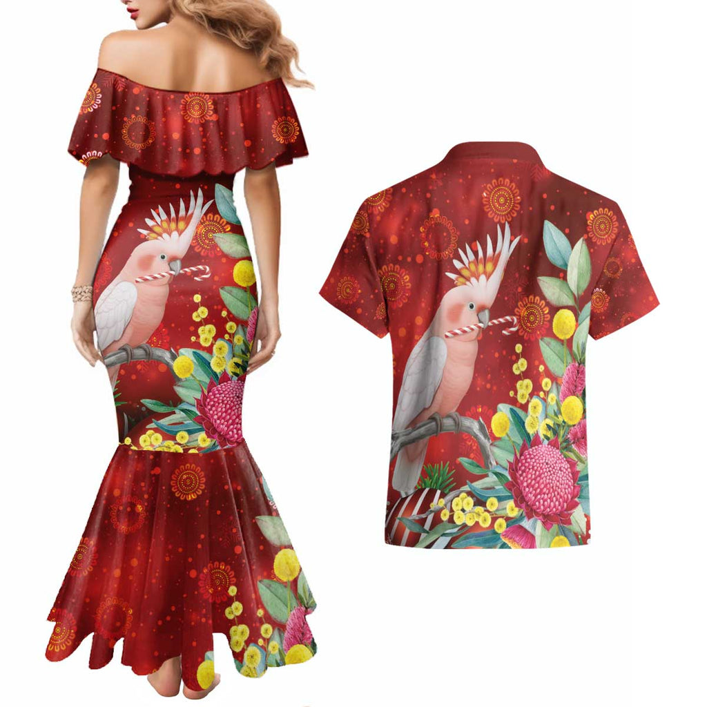 Australia Pink Cockatoo Christmas Couples Matching Mermaid Dress and Hawaiian Shirt Aussie Native Flowers Merry Xmas - Red - Aussie Hoodie