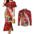 Australia Pink Cockatoo Christmas Couples Matching Mermaid Dress and Long Sleeve Button Shirt Aussie Native Flowers Merry Xmas - Red - Aussie Hoodie