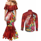 Australia Pink Cockatoo Christmas Couples Matching Mermaid Dress and Long Sleeve Button Shirt Aussie Native Flowers Merry Xmas - Red - Aussie Hoodie