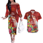 Australia Pink Cockatoo Christmas Couples Matching Off The Shoulder Long Sleeve Dress and Hawaiian Shirt Aussie Native Flowers Merry Xmas - Red - Aussie Hoodie