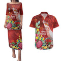 Australia Pink Cockatoo Christmas Couples Matching Puletasi and Hawaiian Shirt Aussie Native Flowers Merry Xmas - Red - Aussie Hoodie
