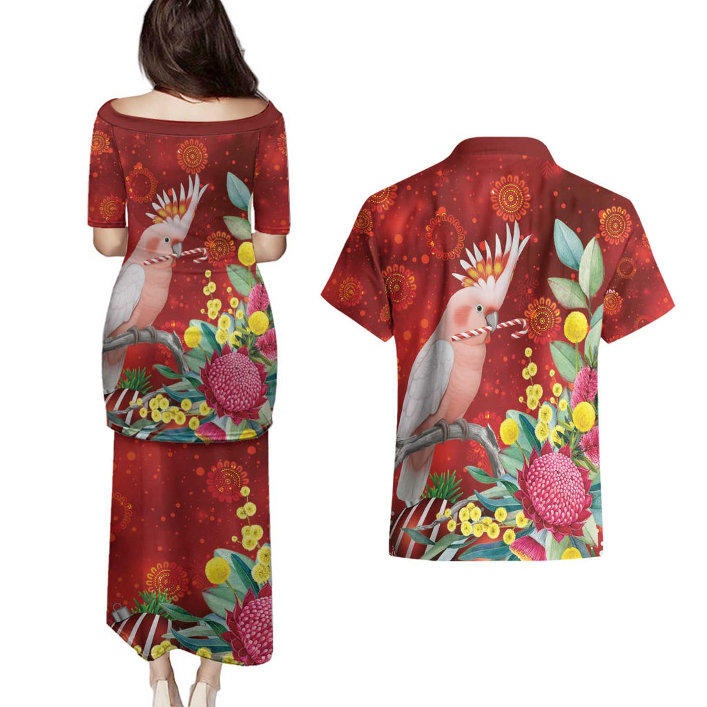 Australia Pink Cockatoo Christmas Couples Matching Puletasi and Hawaiian Shirt Aussie Native Flowers Merry Xmas - Red - Aussie Hoodie