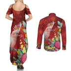 Australia Pink Cockatoo Christmas Couples Matching Summer Maxi Dress and Long Sleeve Button Shirt Aussie Native Flowers Merry Xmas - Red - Aussie Hoodie
