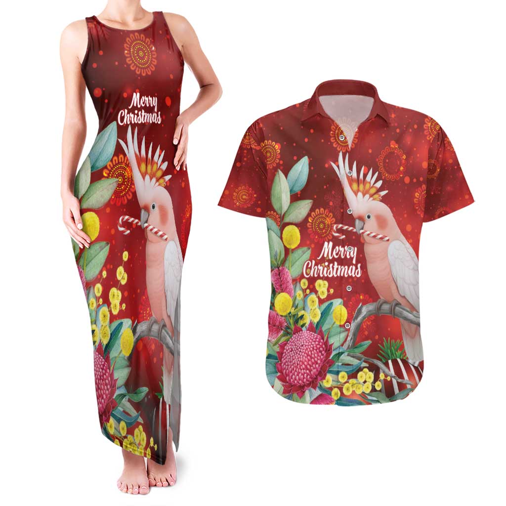 Australia Pink Cockatoo Christmas Couples Matching Tank Maxi Dress and Hawaiian Shirt Aussie Native Flowers Merry Xmas - Red - Aussie Hoodie