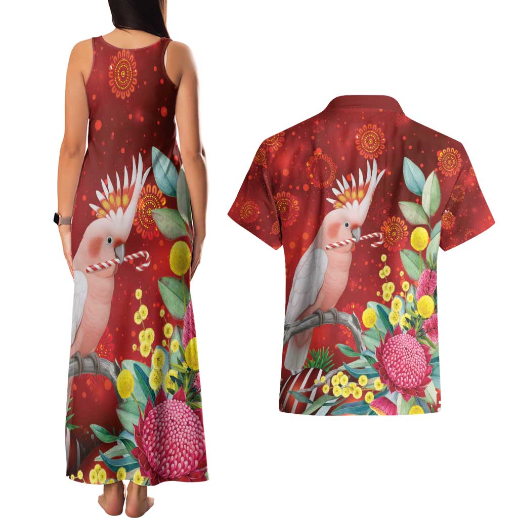 Australia Pink Cockatoo Christmas Couples Matching Tank Maxi Dress and Hawaiian Shirt Aussie Native Flowers Merry Xmas - Red - Aussie Hoodie