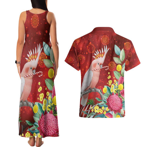 Australia Pink Cockatoo Christmas Couples Matching Tank Maxi Dress and Hawaiian Shirt Aussie Native Flowers Merry Xmas - Red - Aussie Hoodie