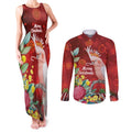 Australia Pink Cockatoo Christmas Couples Matching Tank Maxi Dress and Long Sleeve Button Shirt Aussie Native Flowers Merry Xmas - Red - Aussie Hoodie