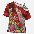 Australia Pink Cockatoo Christmas Cross Shoulder Shirt Aussie Native Flowers Merry Xmas - Red - Aussie Hoodie