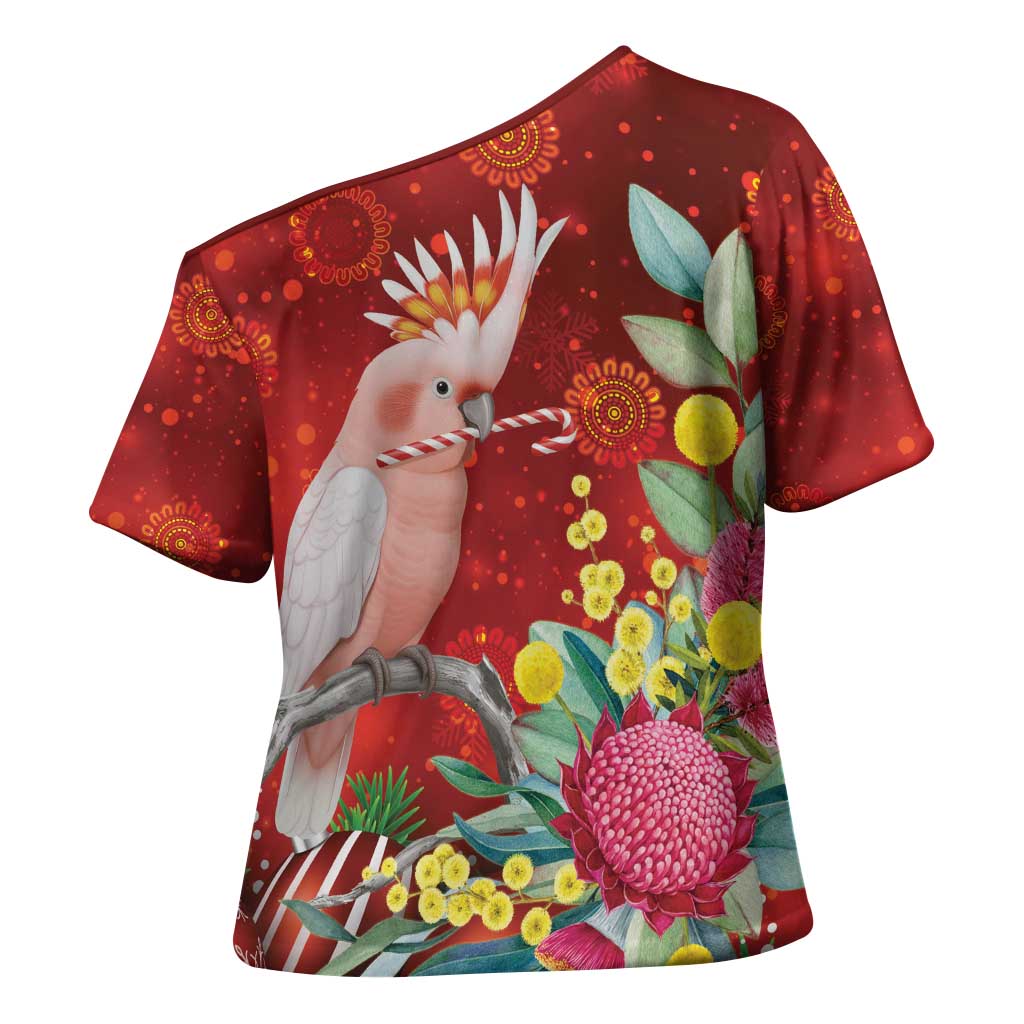 Australia Pink Cockatoo Christmas Cross Shoulder Shirt Aussie Native Flowers Merry Xmas - Red - Aussie Hoodie