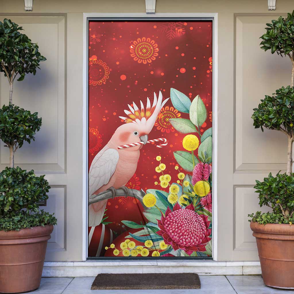 Australia Pink Cockatoo Christmas Door Cover Aussie Native Flowers Merry Xmas - Red - Aussie Hoodie