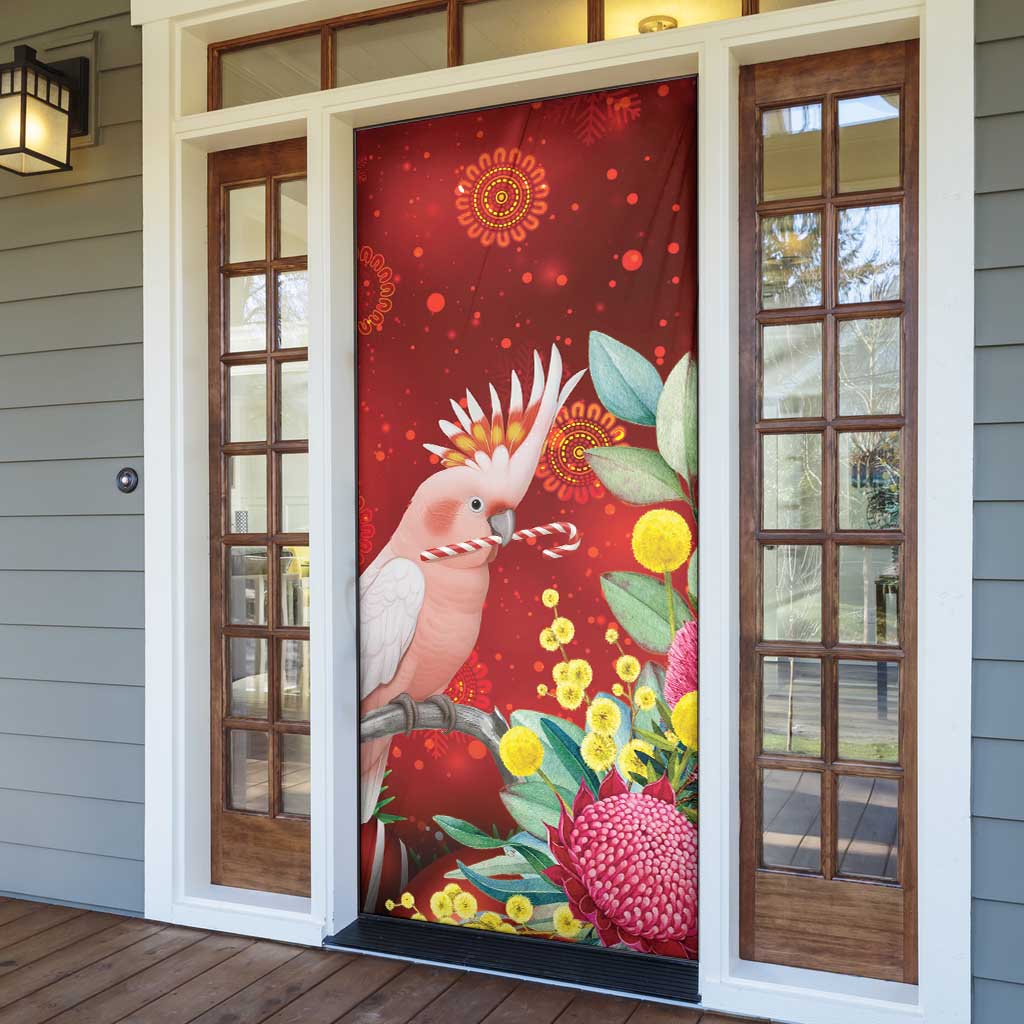 Australia Pink Cockatoo Christmas Door Cover Aussie Native Flowers Merry Xmas - Red - Aussie Hoodie
