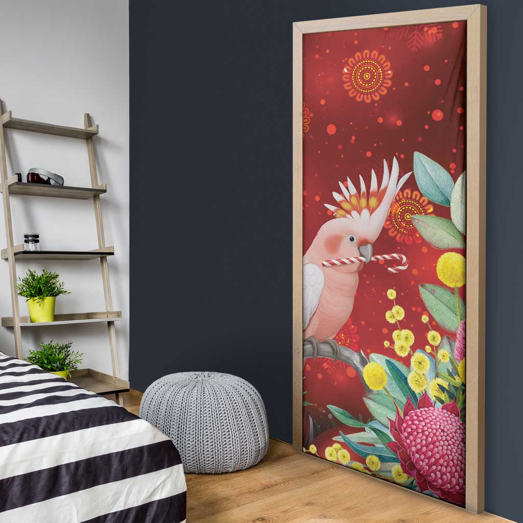 Australia Pink Cockatoo Christmas Door Cover Aussie Native Flowers Merry Xmas - Red - Aussie Hoodie
