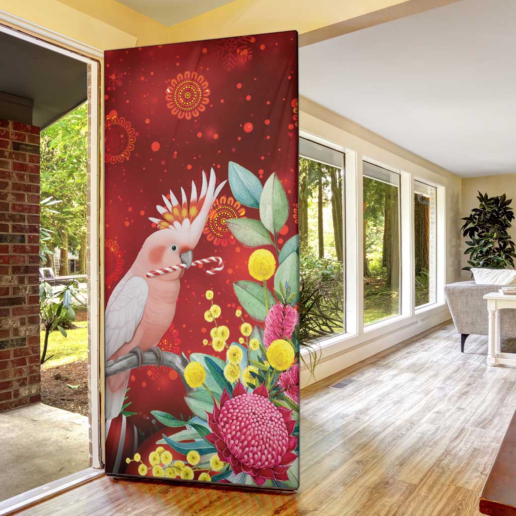 Australia Pink Cockatoo Christmas Door Cover Aussie Native Flowers Merry Xmas - Red - Aussie Hoodie