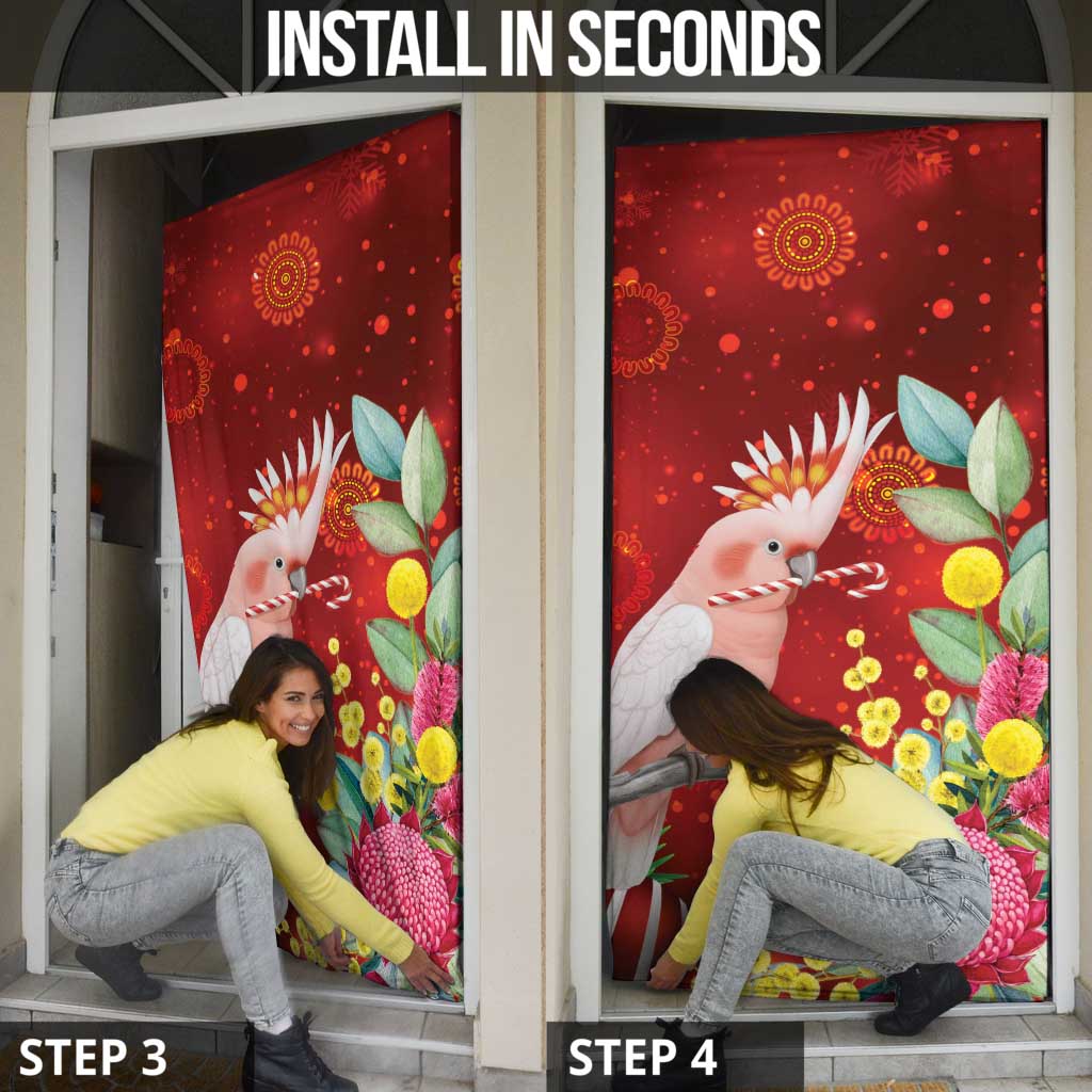 Australia Pink Cockatoo Christmas Door Cover Aussie Native Flowers Merry Xmas - Red - Aussie Hoodie