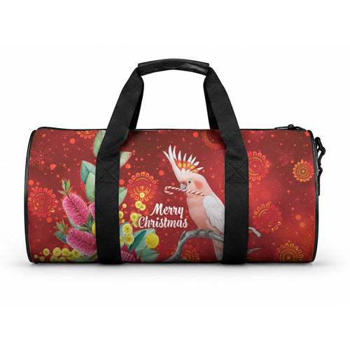 Australia Pink Cockatoo Christmas Duffle Bag Aussie Native Flowers Merry Xmas - Red