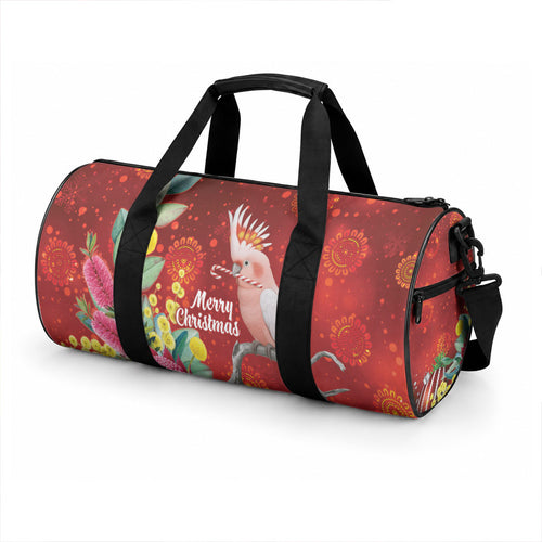 Australia Pink Cockatoo Christmas Duffle Bag Aussie Native Flowers Merry Xmas - Red