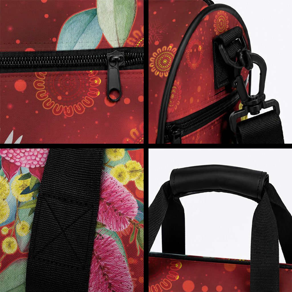 Australia Pink Cockatoo Christmas Duffle Bag Aussie Native Flowers Merry Xmas - Red