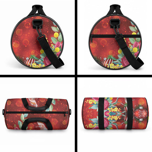 Australia Pink Cockatoo Christmas Duffle Bag Aussie Native Flowers Merry Xmas - Red