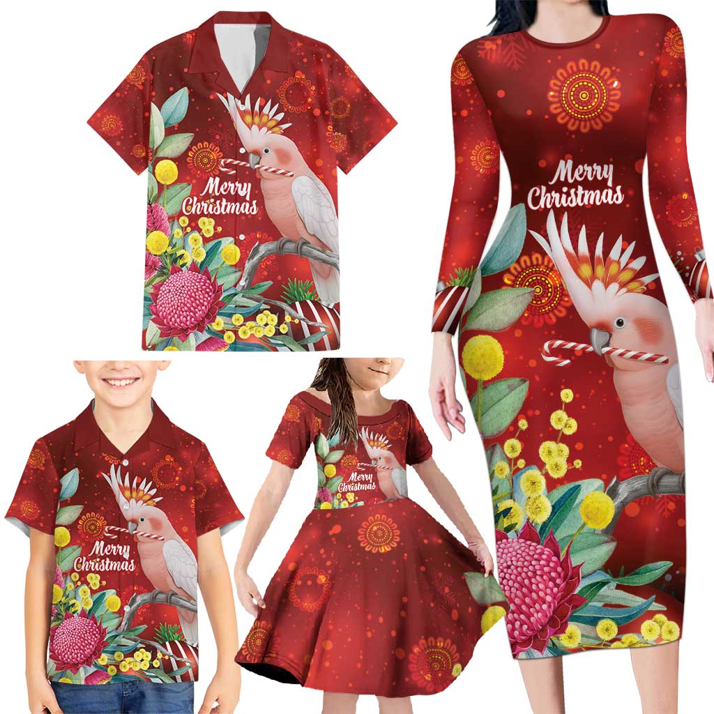 Australia Pink Cockatoo Christmas Family Matching Long Sleeve Bodycon Dress and Hawaiian Shirt Aussie Native Flowers Merry Xmas - Red - Aussie Hoodie