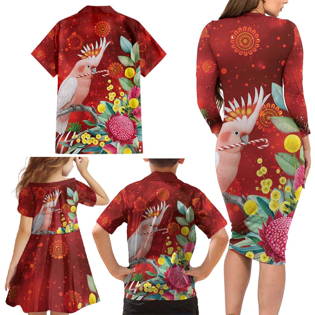 Australia Pink Cockatoo Christmas Family Matching Long Sleeve Bodycon Dress and Hawaiian Shirt Aussie Native Flowers Merry Xmas - Red - Aussie Hoodie