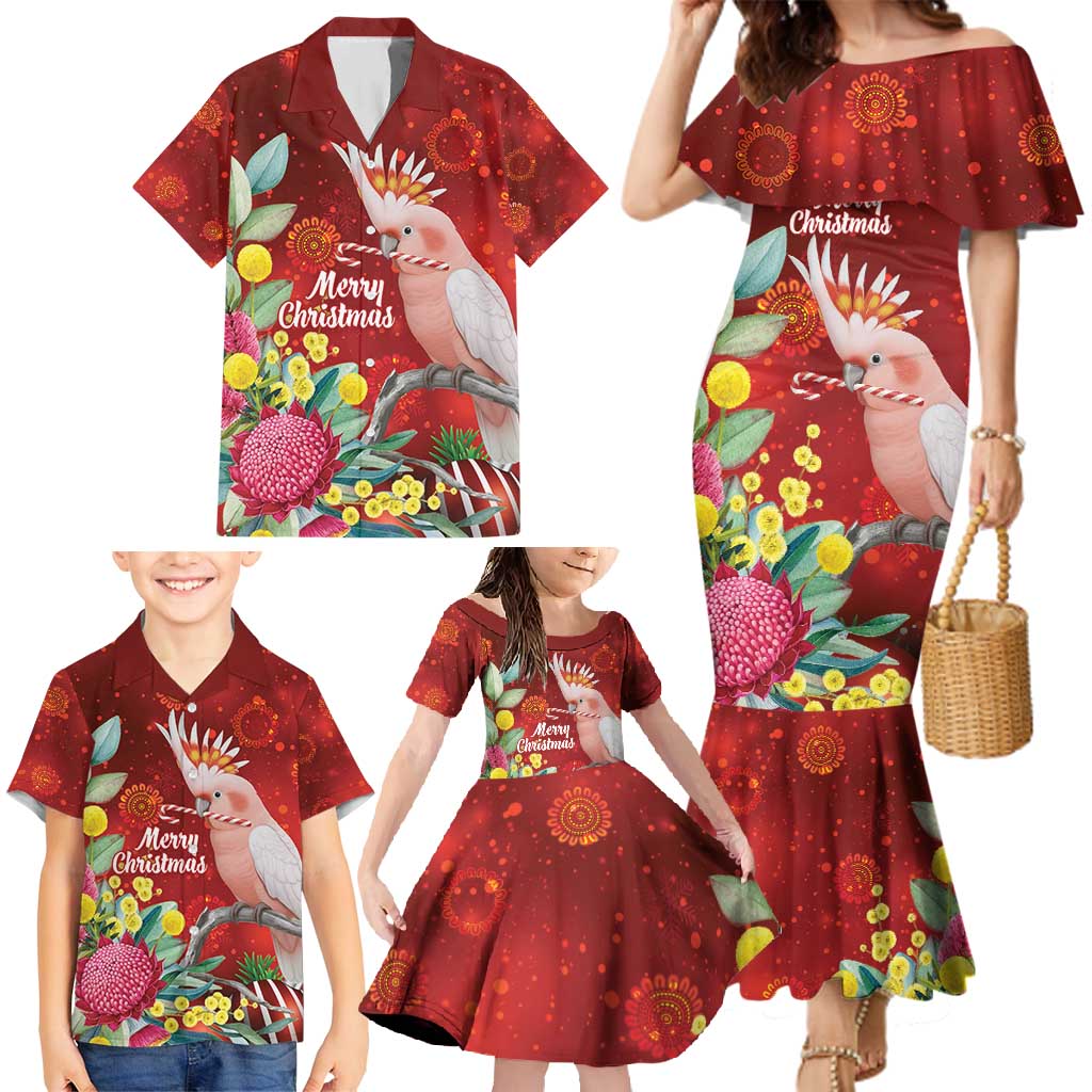 Australia Pink Cockatoo Christmas Family Matching Mermaid Dress and Hawaiian Shirt Aussie Native Flowers Merry Xmas - Red - Aussie Hoodie