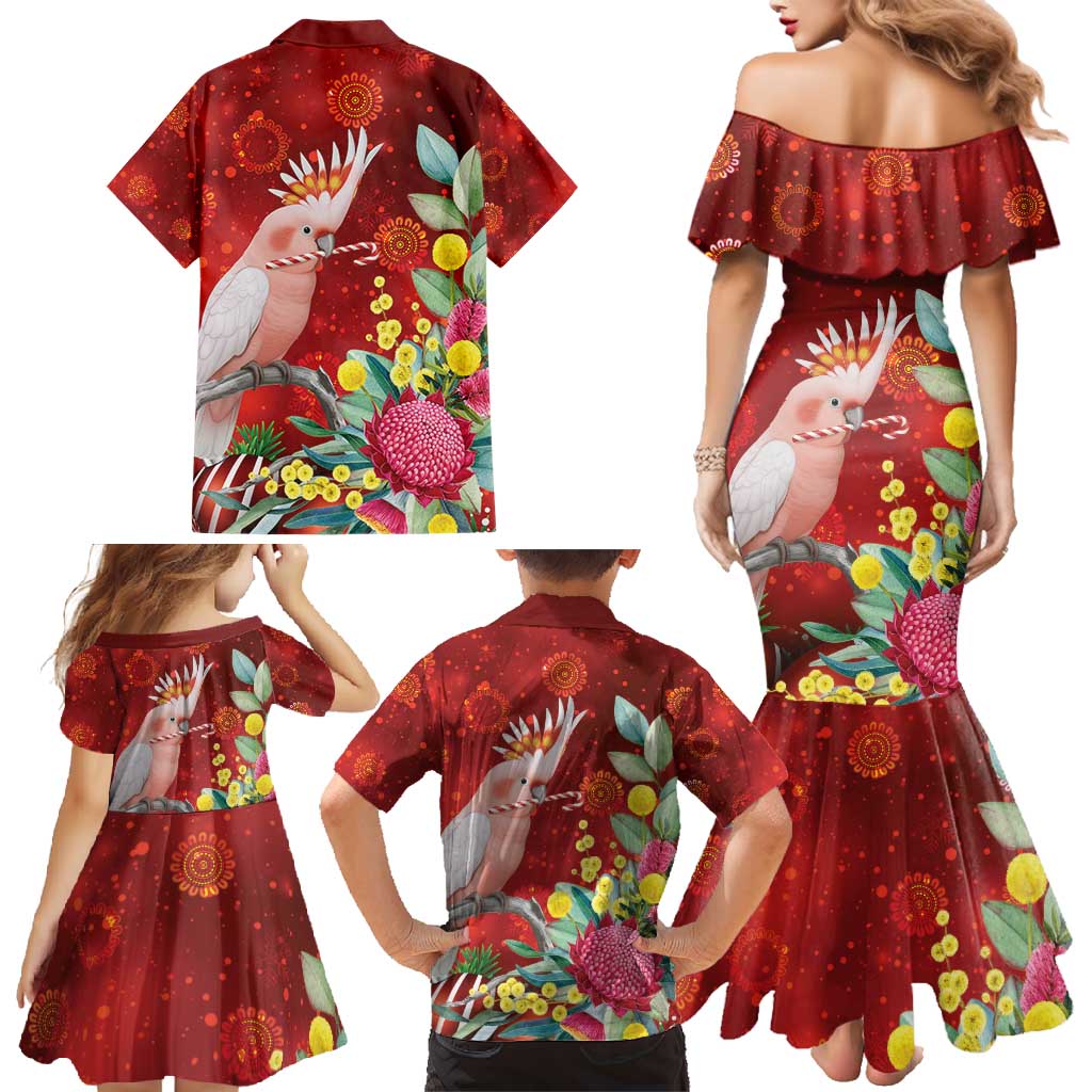 Australia Pink Cockatoo Christmas Family Matching Mermaid Dress and Hawaiian Shirt Aussie Native Flowers Merry Xmas - Red - Aussie Hoodie