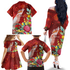 Australia Pink Cockatoo Christmas Family Matching Off The Shoulder Long Sleeve Dress and Hawaiian Shirt Aussie Native Flowers Merry Xmas - Red - Aussie Hoodie