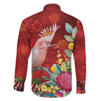 Australia Pink Cockatoo Christmas Family Matching Off The Shoulder Long Sleeve Dress and Hawaiian Shirt Aussie Native Flowers Merry Xmas - Red - Aussie Hoodie