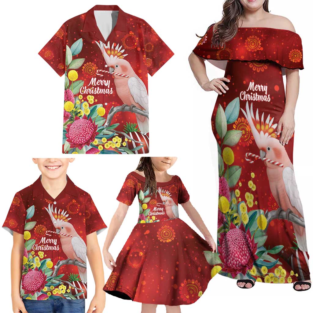 Australia Pink Cockatoo Christmas Family Matching Off Shoulder Maxi Dress and Hawaiian Shirt Aussie Native Flowers Merry Xmas - Red - Aussie Hoodie