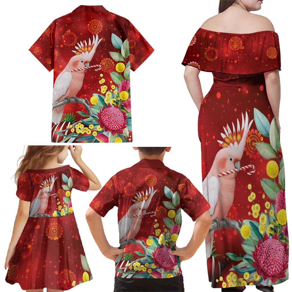 Australia Pink Cockatoo Christmas Family Matching Off Shoulder Maxi Dress and Hawaiian Shirt Aussie Native Flowers Merry Xmas - Red - Aussie Hoodie