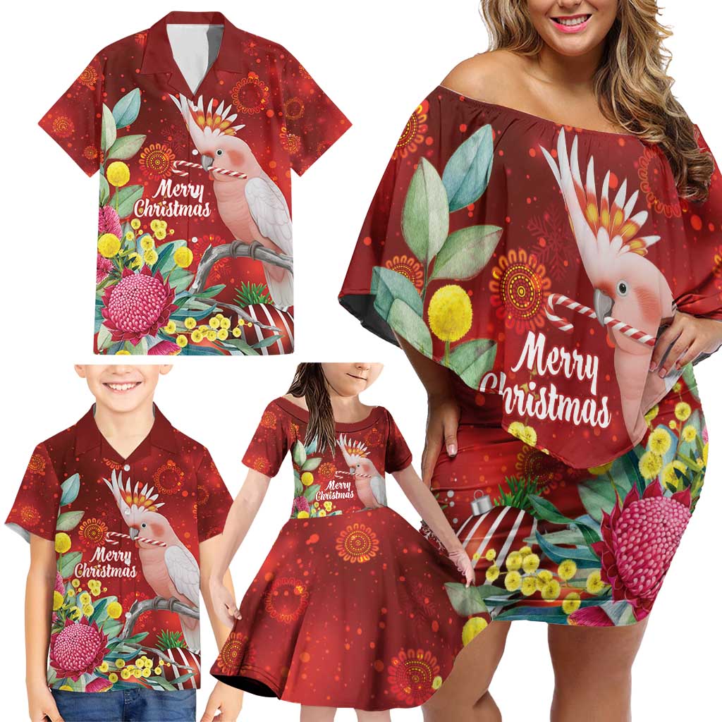 Australia Pink Cockatoo Christmas Family Matching Off Shoulder Short Dress and Hawaiian Shirt Aussie Native Flowers Merry Xmas - Red - Aussie Hoodie