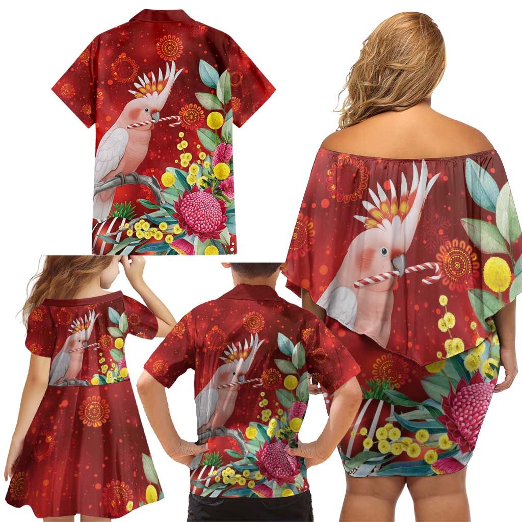 Australia Pink Cockatoo Christmas Family Matching Off Shoulder Short Dress and Hawaiian Shirt Aussie Native Flowers Merry Xmas - Red - Aussie Hoodie
