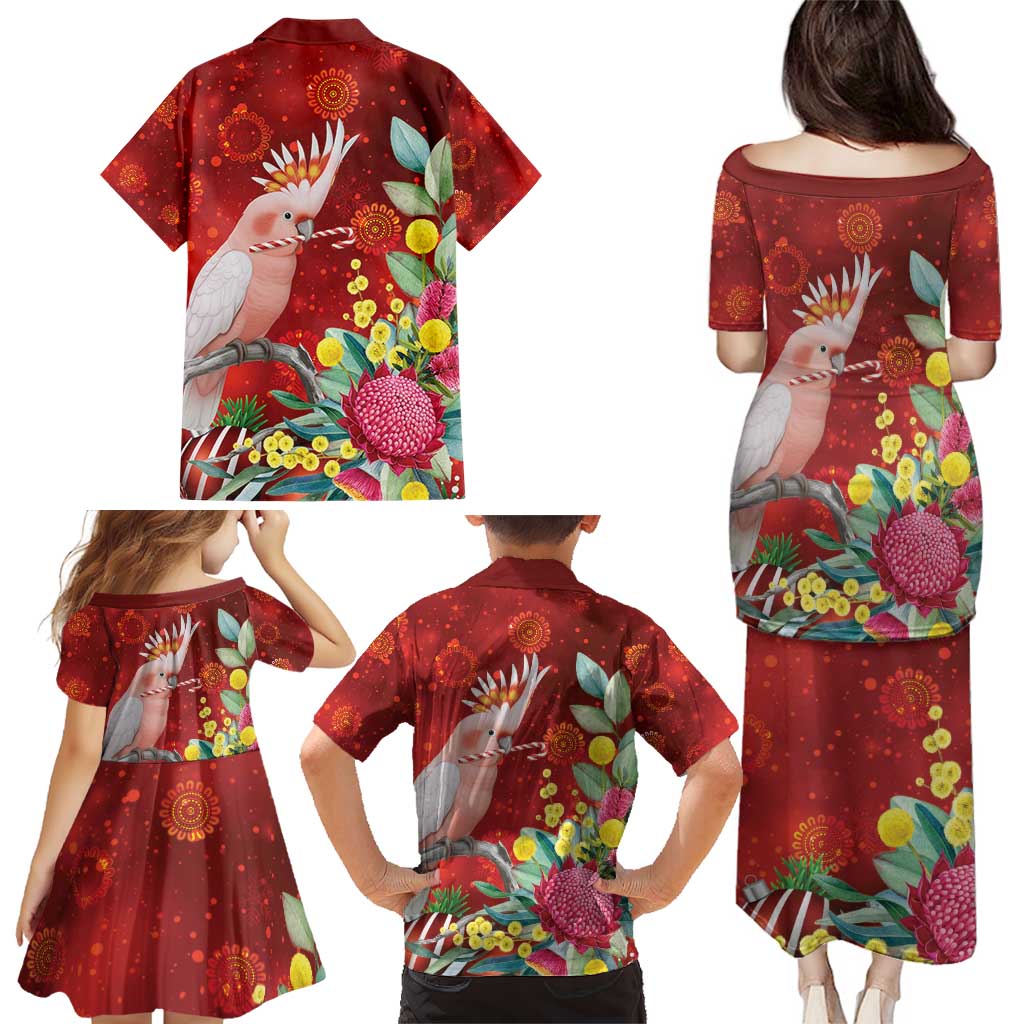 Australia Pink Cockatoo Christmas Family Matching Puletasi and Hawaiian Shirt Aussie Native Flowers Merry Xmas - Red - Aussie Hoodie