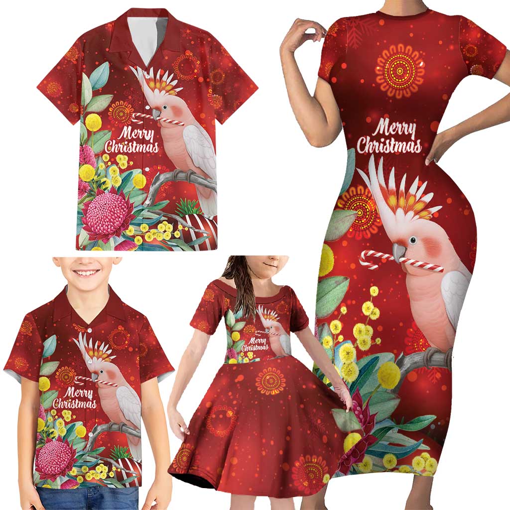 Australia Pink Cockatoo Christmas Family Matching Short Sleeve Bodycon Dress and Hawaiian Shirt Aussie Native Flowers Merry Xmas - Red - Aussie Hoodie