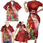 Australia Pink Cockatoo Christmas Family Matching Short Sleeve Bodycon Dress and Hawaiian Shirt Aussie Native Flowers Merry Xmas - Red - Aussie Hoodie