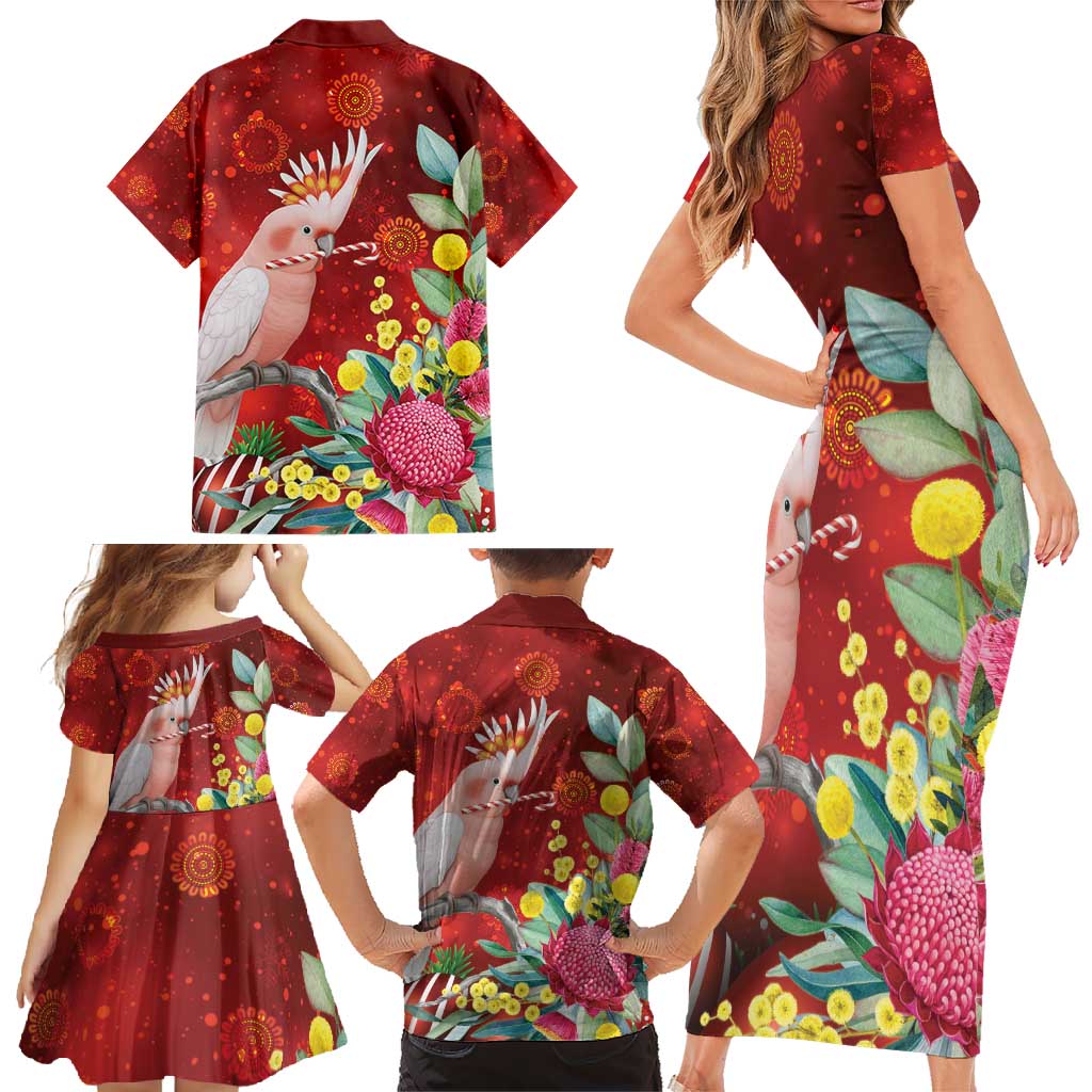 Australia Pink Cockatoo Christmas Family Matching Short Sleeve Bodycon Dress and Hawaiian Shirt Aussie Native Flowers Merry Xmas - Red - Aussie Hoodie