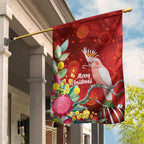 Australia Pink Cockatoo Christmas Garden Flag Aussie Native Flowers Merry Xmas - Red - Aussie Hoodie