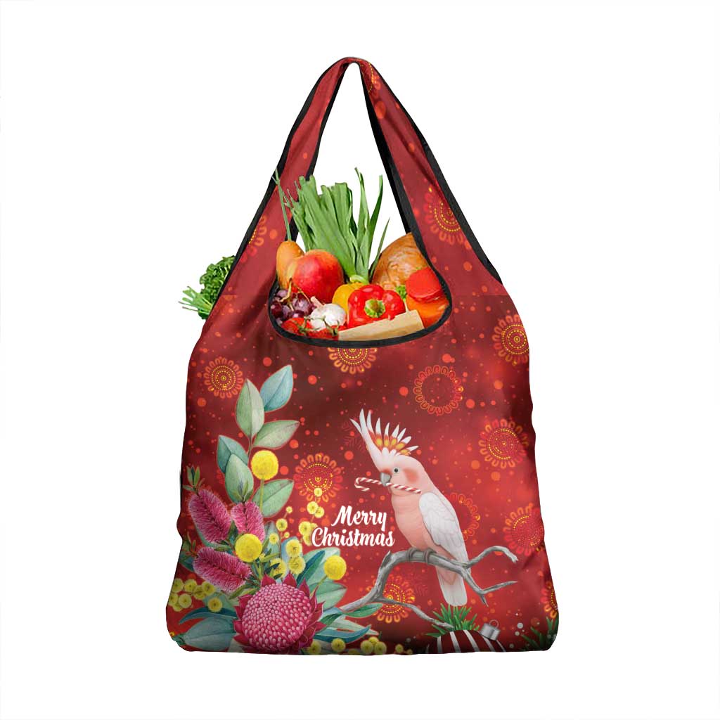 Australia Pink Cockatoo Christmas Grocery Bag Aussie Native Flowers Merry Xmas - Red - Aussie Hoodie
