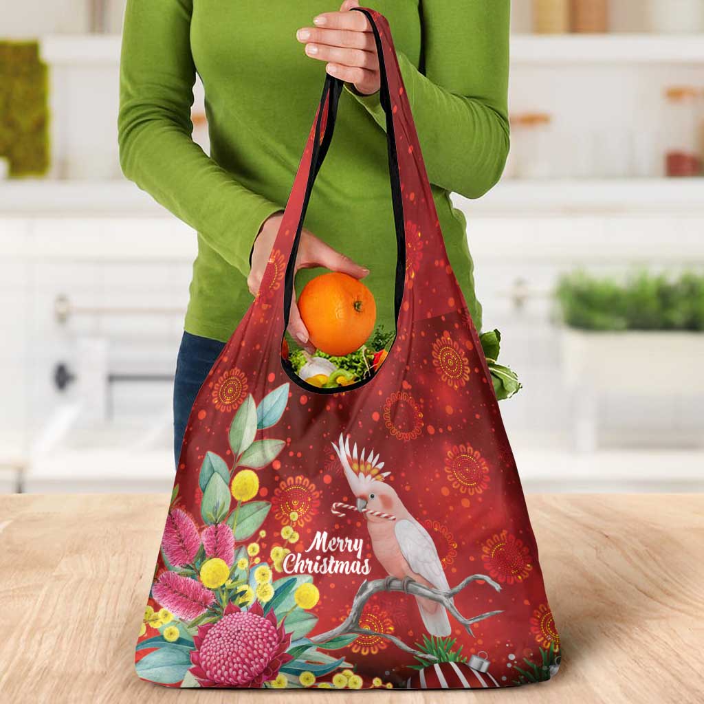 Australia Pink Cockatoo Christmas Grocery Bag Aussie Native Flowers Merry Xmas - Red - Aussie Hoodie