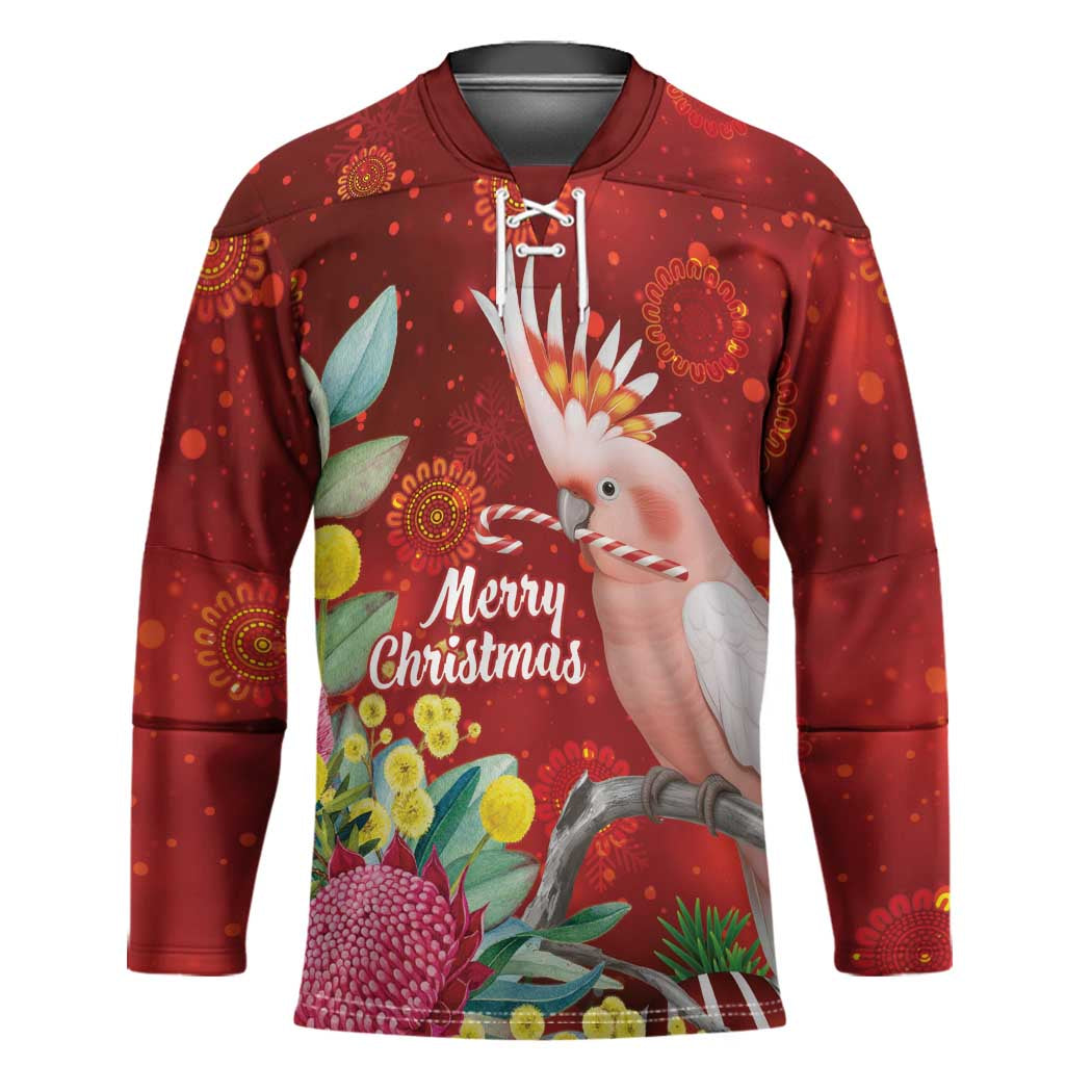 Australia Pink Cockatoo Christmas Hockey Jersey Aussie Native Flowers Merry Xmas - Red - Aussie Hoodie