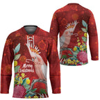 Australia Pink Cockatoo Christmas Hockey Jersey Aussie Native Flowers Merry Xmas - Red - Aussie Hoodie
