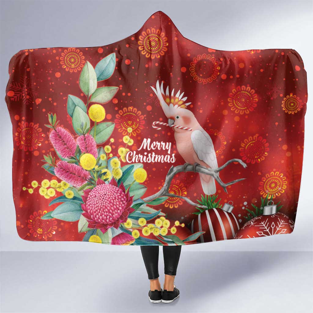 Australia Pink Cockatoo Christmas Hooded Blanket Aussie Native Flowers Merry Xmas - Red - Aussie Hoodie