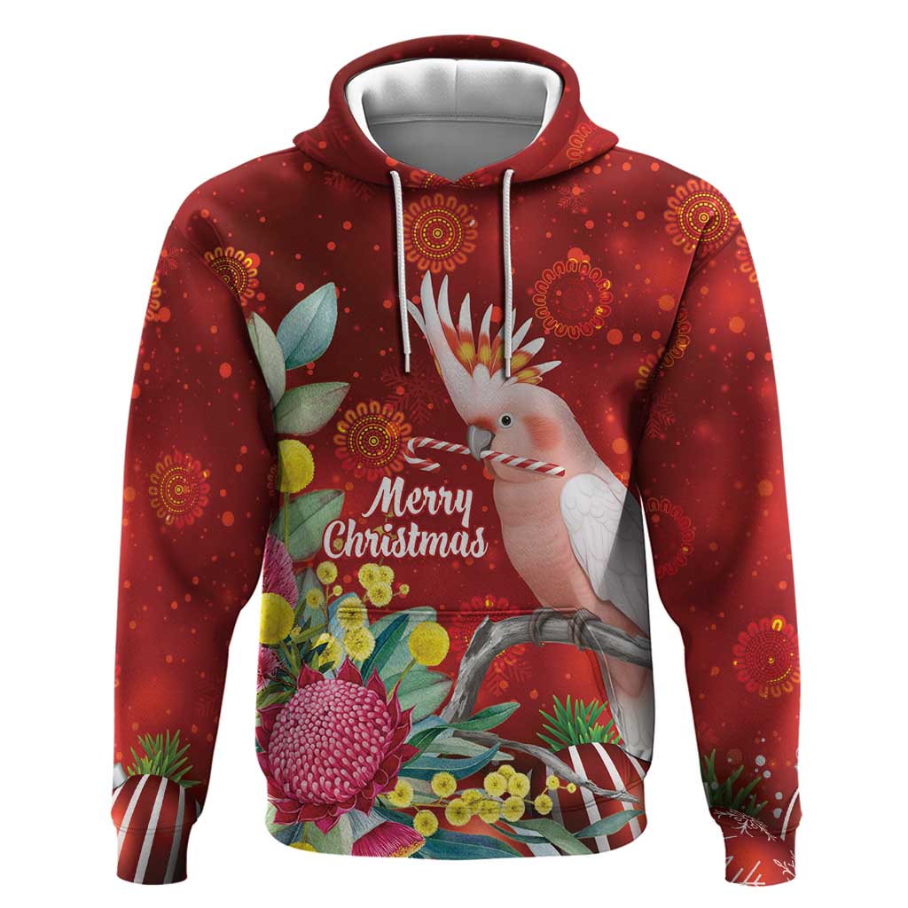Australia Pink Cockatoo Christmas Hoodie Aussie Native Flowers Merry Xmas - Red - Aussie Hoodie
