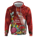 Australia Pink Cockatoo Christmas Hoodie Aussie Native Flowers Merry Xmas - Red - Aussie Hoodie